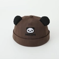 Detailed embroidery of a panda face and black 3D ears on a brown cotton docker hat - 50cm 1-3 Years / Dual Ear Panda-Brown