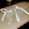 Elegant white fabric bow earrings with glass bead tassels and gold plating finish - 32# Silver Post - White (Bowknot)