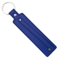 Blue faux leather keychain strap with silver metal ring and pebble texture detail - 8mm / Dark Blue