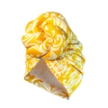 Chic yellow and white floral faux suede twisted turban headband for women - 10372/Yellow Print