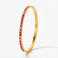 Slim gold-plated stainless steel bangle with emerald-cut pink crystal inlay - Gold Pink Zirconia Style (SAK949)