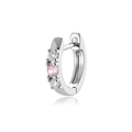 Verzilverde oorring met een centrale roze zirkoon en heldere stenen aan de zijkanten - Roze Stijl (Enkel) (A481-2#)