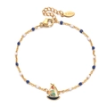 Gold stainless steel sailboat bracelet with blue and white beads for beach vacations - Blue and White Beads (SL1183-WB)