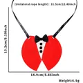 Red felt pet tuxedo bib with black bow tie and button details on white background - Pet Neck Wrap / Red Suit Style