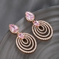 Elegant 18k gold plated drop earrings with pink pear-cut stones and white zircon accents - Pink Pear Drop / Gold