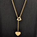 Minimalist gold heart pendant Y-necklace for women in polished stainless steel - Gold