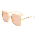 Classic square cream frame sunglasses with orange lenses and hollow metal temples - Beige Frame Tea Lens