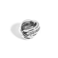 Macro shot of silver owl charm bead with intricate layered twist design for DIY jewelry - Double Rings