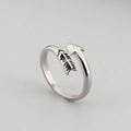 Silver cupid arrow open ring in stainless steel with vintage textured details - Arrow Open Style (KR36430-BD)