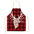 Christmas apron with red and black plaid pattern and white reindeer silhouette print - A24-Red Black Plaid Big Deer Head