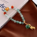Beaded natural stone bracelet featuring green fluorite, orange beads and a gold fox charm - 45# Green Flower (Gold Plated) Style