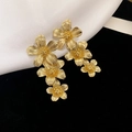 Elegant gold flower drop earrings featuring three tiered petals on a black velvet background - Triple Layer Gradient Flower Long Style (3#) / Gold
