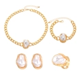 Golden Baroque irregular pearl jewelry set featuring a necklace, bracelet, earrings and ring - Gold Baroque Pearl 4-Piece Chain Set (29)