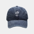 Close-up of white palm tree embroidery on navy blue washed denim baseball cap surface - M(56-58cm) / Navy Blue