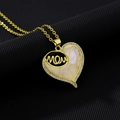 Elegant gold heart pendant necklace with white shell inlay and MOM lettering for women - Style L (Heart Oval MOM/Shell Inlay)