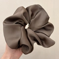 Oversized dark brown satin scrunchie for women with elegant silk-like glossy finish - Oversized / Brown (Satin)