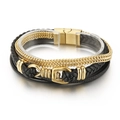Bracciale multistrato da uomo in pelle intrecciata con chiusura magnetica dorata - Stile Oro (KB147966-KLHQ)