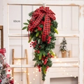 60cm American country style PE pine needle Christmas teardrop swag with red plaid bow - 60cm Red Berry Ribbon Swag