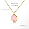 18K vergulde roestvrijstalen ketting met een 15mm roze emaille smiley gezicht hanger - Roze Smiley
