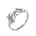 Macro detail of silver adjustable ring featuring gothic cutout DAD letter design - Prince / Silver