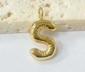 Polished golden stainless steel bubble letter S pendant on a natural stone base - Letter-S / Steel