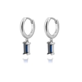 Elegant S925 sterling silver hoop earrings with rectangular dark blue zircon pendants - Silver Rectangle Blue