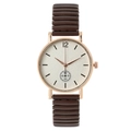 Montre quartz femme en or rose avec cadran argenté et bracelet élastique marron foncé - Café