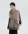 Elegant camel wool cashmere scarf with fringe, worn by model as a large warm pashmina shawl - Thickened Tassel Style (330g) / 200*70cm / Purple