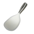 Standing white silicone rice paddle with textured surface and durable metal handle - Semi-White/Stainless Steel Handle