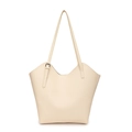 Borsa tote beige crema con apertura a V e trama di litchi per il lavoro d'ufficio - Bianco