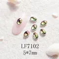 Strass ongle ovale irisé 5x7mm avec bordure métallique argentée de style vintage - Base Argent Pierre AB Aurore (LF7102) / 5X7mm