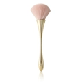 Pennello per cipria rosa soffice con un elegante manico dorato aerodinamico su fondo bianco - Pennello Cipria Vita Sottile Oro