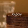 Elegant S925 sterling silver open ring featuring hollow hearts and white zircon accents - Adjustable Open / White Gold