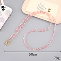Cordon de téléphone en pierres roses naturelles et perles transparentes de 60cm avec fermoir - Chaîne bandoulière / Chaîne Bandoulière Perlée en Pierre Naturelle Rose
