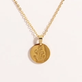 Minimalist titanium steel oval gold necklace featuring embossed floral rose pendant details - Style 5 (XXL223)