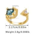 Detailed size chart of brass 18K gold ring with blue square gemstone and clear stone - Adjustable Open / Blue Square Triangle Gem Style (KR0030)