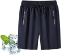 Heren sportshort van ijszijde in donkerblauw, sneldrogend met trekkoord en ritszakken - L / Blauw