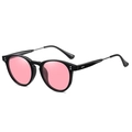 Vintage round polarized sunglasses with black frames and pink transparent lenses - Black Frame/Ocean Pink Lens