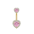 Golden heart navel ring with pink center stones and clear zircon accents - Rose Gold Pink Zircon