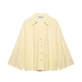 Chemise à manches longues en lin mélangé jaune clair avec col en V et boutons à plat - XS / Jaune clair