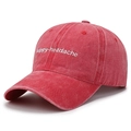 Gorra de béisbol vintage de algodón lavado rojo con bordado blanco happy-headache - Ajustable / Rosa Rojo