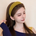 Green flocked velvet headband worn by model showing vintage texture and high top volume - Yellow (28#)