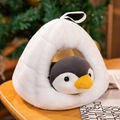 Cute gray and white plush penguin doll sitting inside a white soft plush igloo nest - Snow Nest + Penguin / 20cm