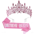 Pink Birthday Queen sash and silver tiara set with vibrant pink rhinestones - Pink Birthday Queen Set