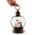 Bronze snowman christmas lantern music box with rotating scene and glowing lights - Big Flat Round Snowman