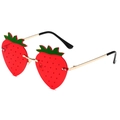 Lunettes de soleil fraise sans monture avec verres rouges et branches en métal doré - Monture Dorée Verres Rouges