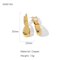 Minimalist golden teardrop earrings in polished copper finish, dimensions 30mm by 20mm - Teardrop Design (NYH-XM816A)
