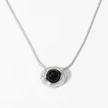 Elegante 316L Edelstahlkette mit schwarzem Achatstein in wellenförmigem Rundanhänger - Silberne Welle Schwarzer Achat Halskette (DP1722)