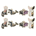 Dettaglio di ciondoli smaltati a tema Halloween con scheletri di gatto, balena e pipistrello - Set 8pz Ciondoli Smalto Animali di Halloween