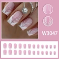 Rosa Kunstnägel mit Silberglitzer und weißen Wirbeln, 24er Set in quadratischer Form - Nude Pink Welle & Silber Glitzer Stil (W3047) Mit Kleber